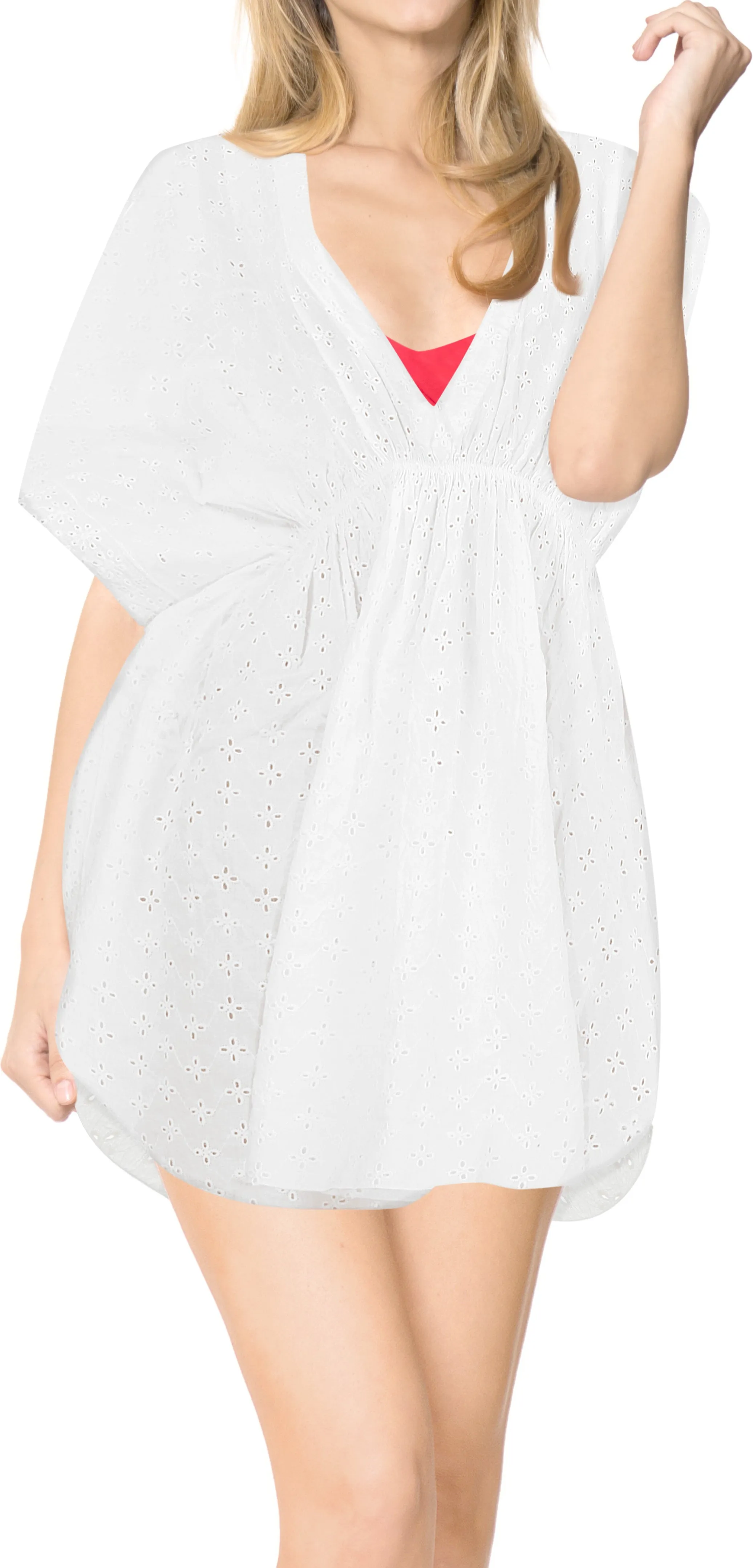 LA LEELA Bikini Swim Beach wear Swimsuit Cover ups Women Caftan Dress Solid OSFM 8-16W [M- 1X] Ghost White_A443