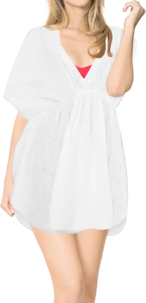LA LEELA Bikini Swim Beach wear Swimsuit Cover ups Women Caftan Dress Solid OSFM 8-16W [M- 1X] Ghost White_A443