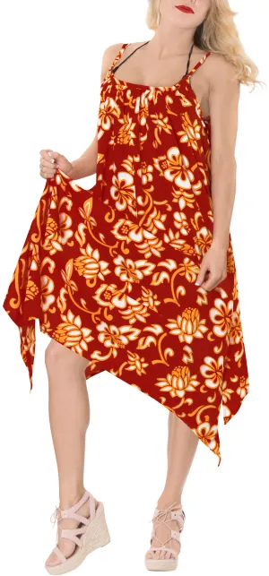 LA LEELA Bikni Swimwear Soft fabric Printed Beachwear Loose Cover Up OSFM 14-16W [L- 1X] Blood Red_K276