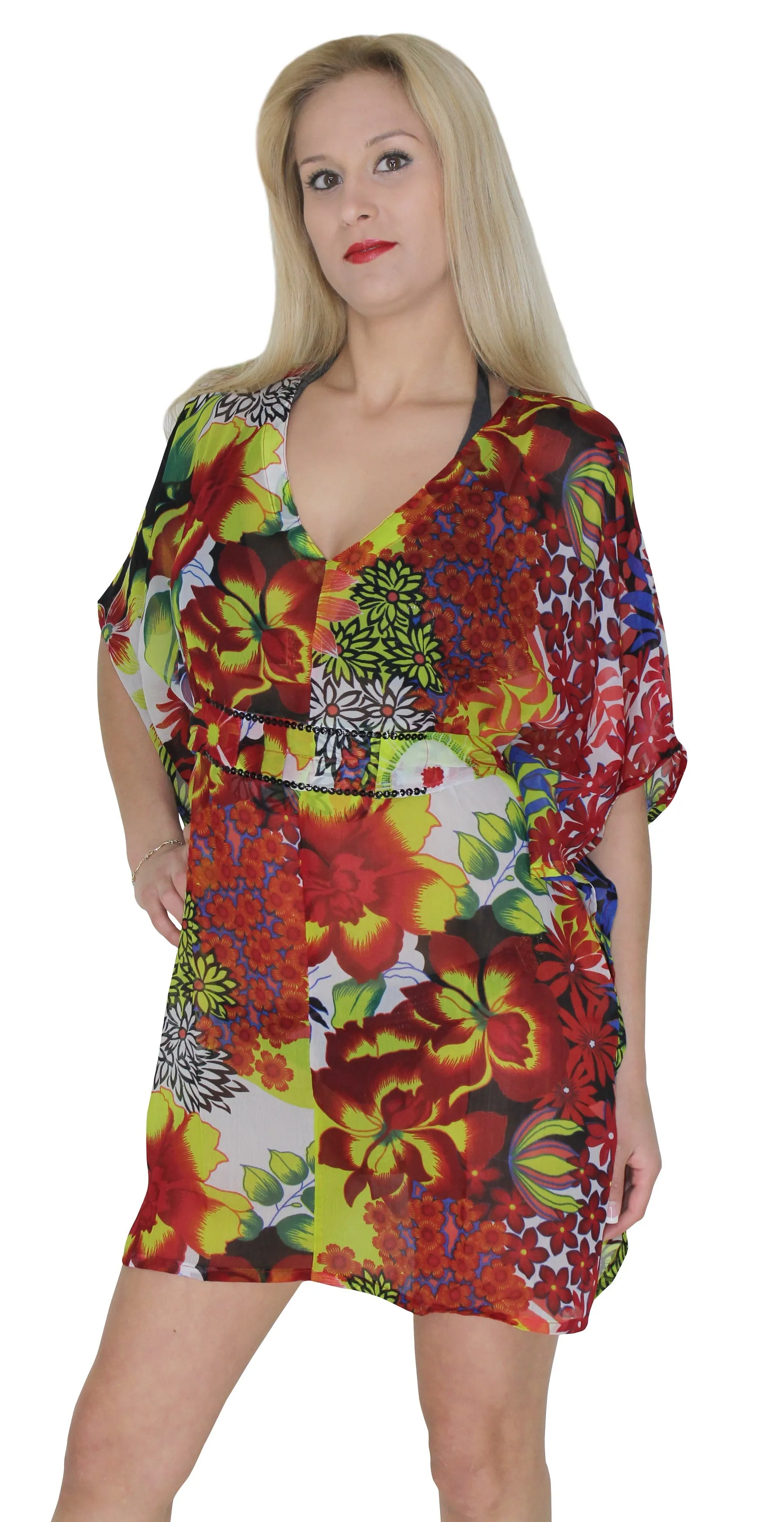 LA LEELA Women's Cute V Neck Short Sleeve Loose Tunic Dress for Summer US 10-14 Multicolor_G682