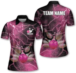 LASFOUR Personalized 3D Bowling Shirts for Women, Custom Quick-Dry Bowling Shirts Short Sleeve Polo for Girls