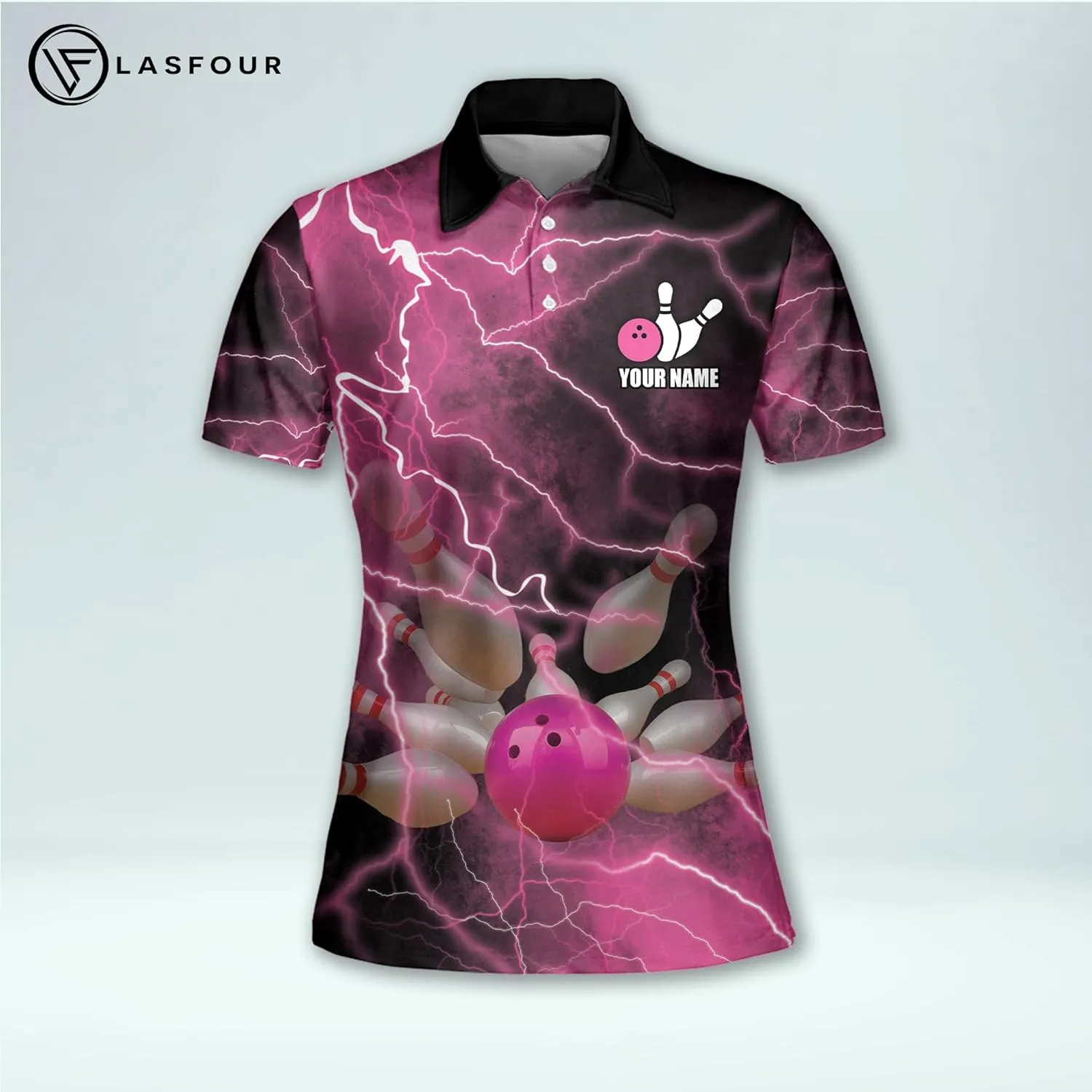 LASFOUR Personalized 3D Bowling Shirts for Women, Custom Quick-Dry Bowling Shirts Short Sleeve Polo for Girls