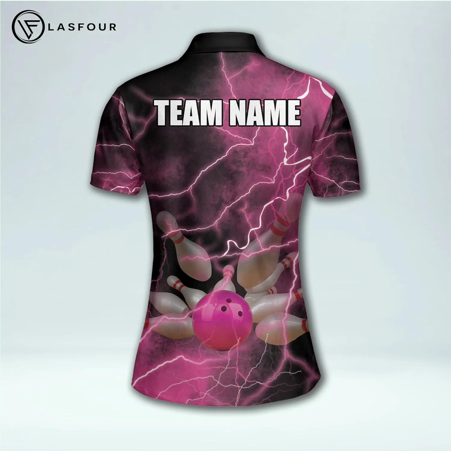 LASFOUR Personalized 3D Bowling Shirts for Women, Custom Quick-Dry Bowling Shirts Short Sleeve Polo for Girls