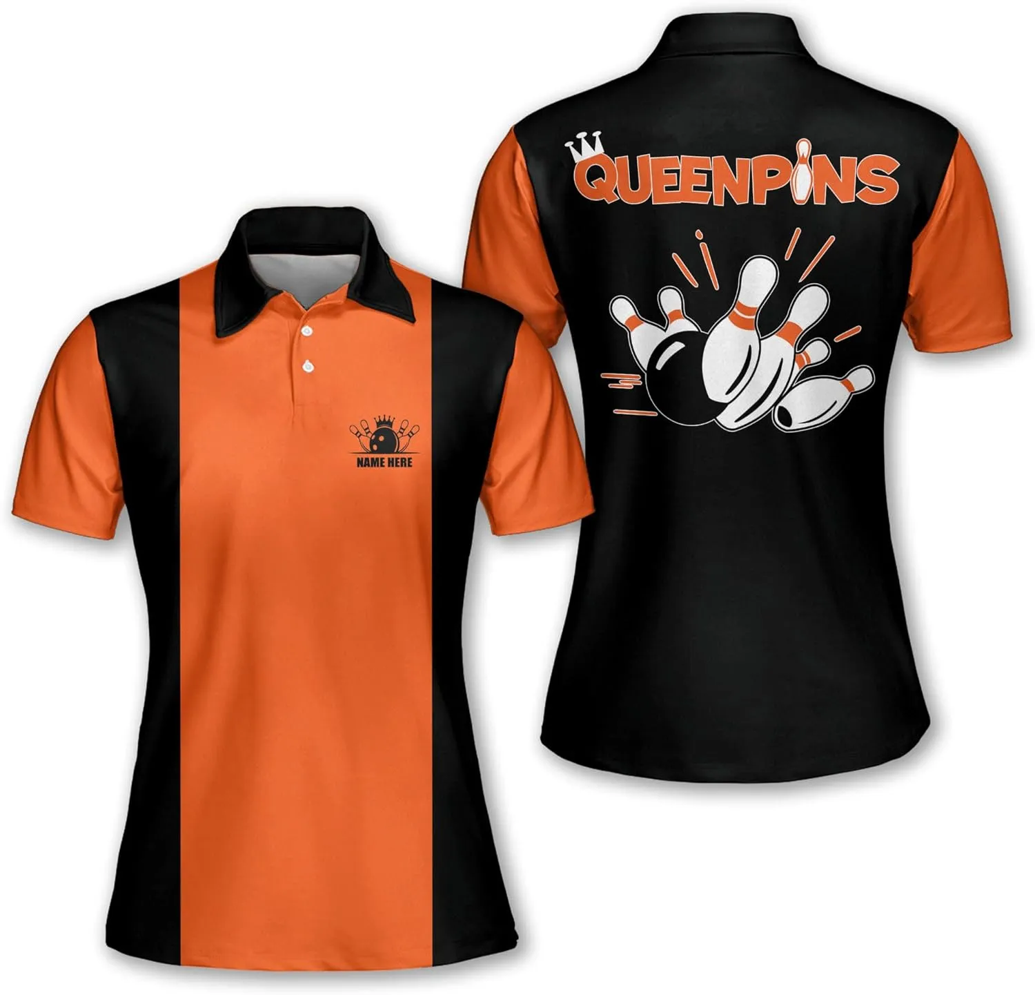 LASFOUR Personalized Queen Pins Pink Bowling Shirts for Women, Custom Quick-Dry Bowling Shirts Short Sleeve Polo for Girls