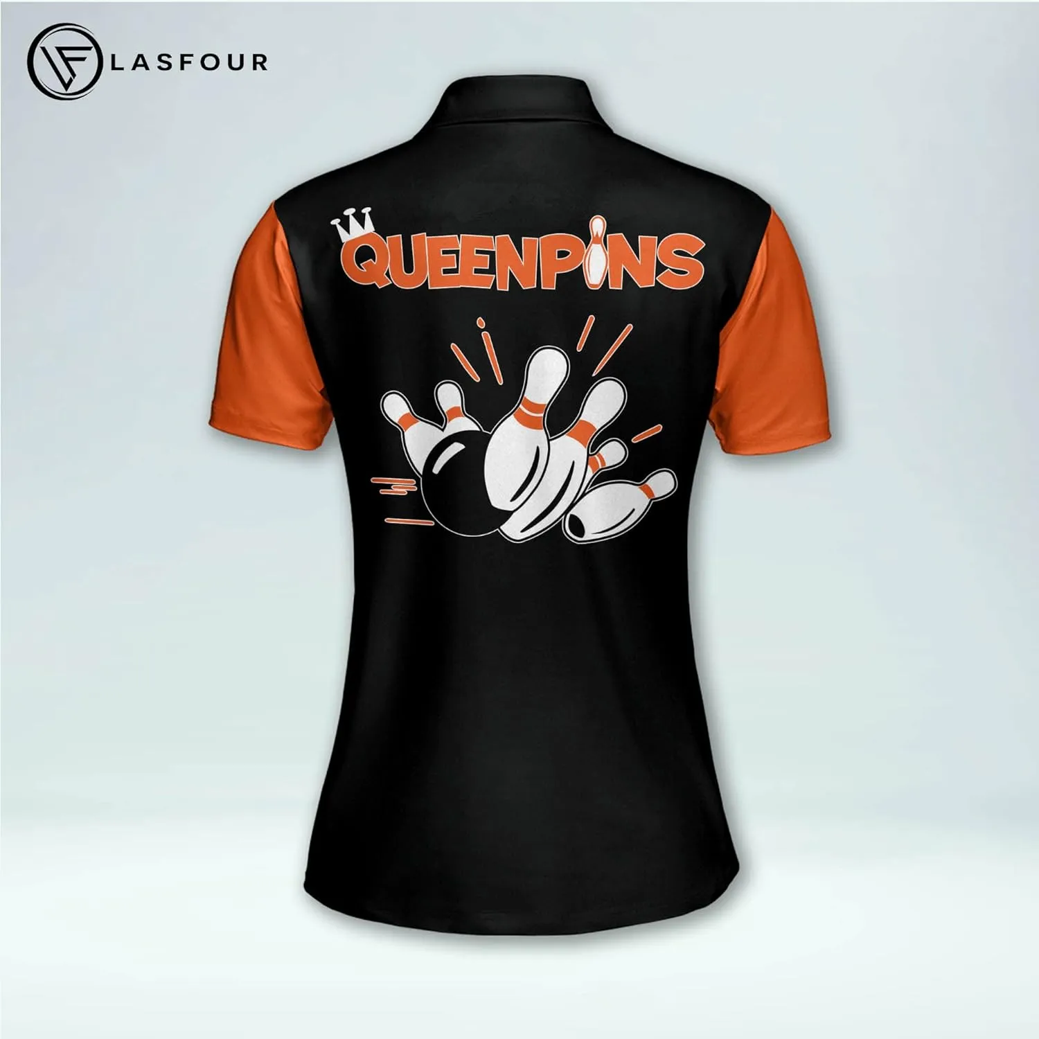 LASFOUR Personalized Queen Pins Pink Bowling Shirts for Women, Custom Quick-Dry Bowling Shirts Short Sleeve Polo for Girls