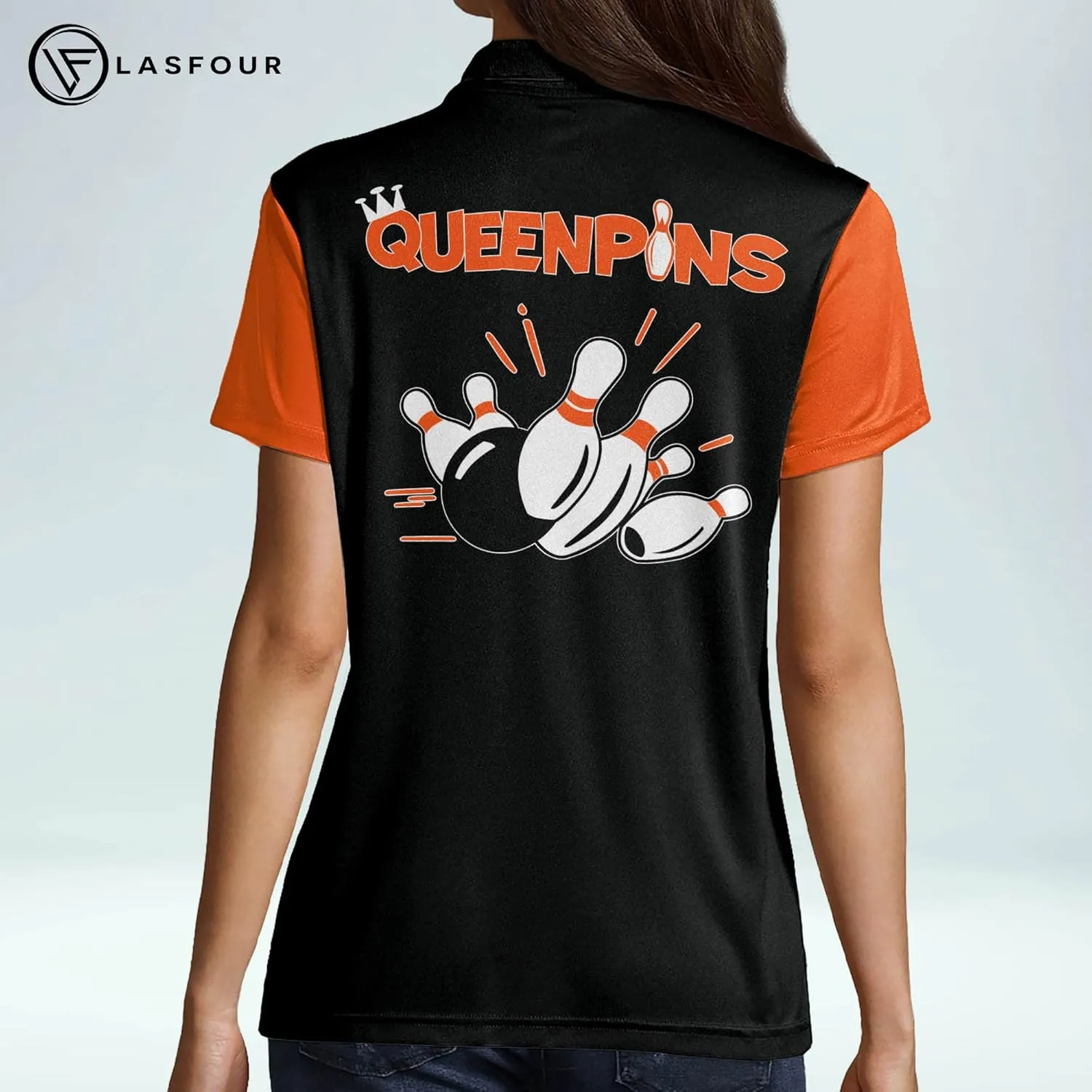 LASFOUR Personalized Queen Pins Pink Bowling Shirts for Women, Custom Quick-Dry Bowling Shirts Short Sleeve Polo for Girls