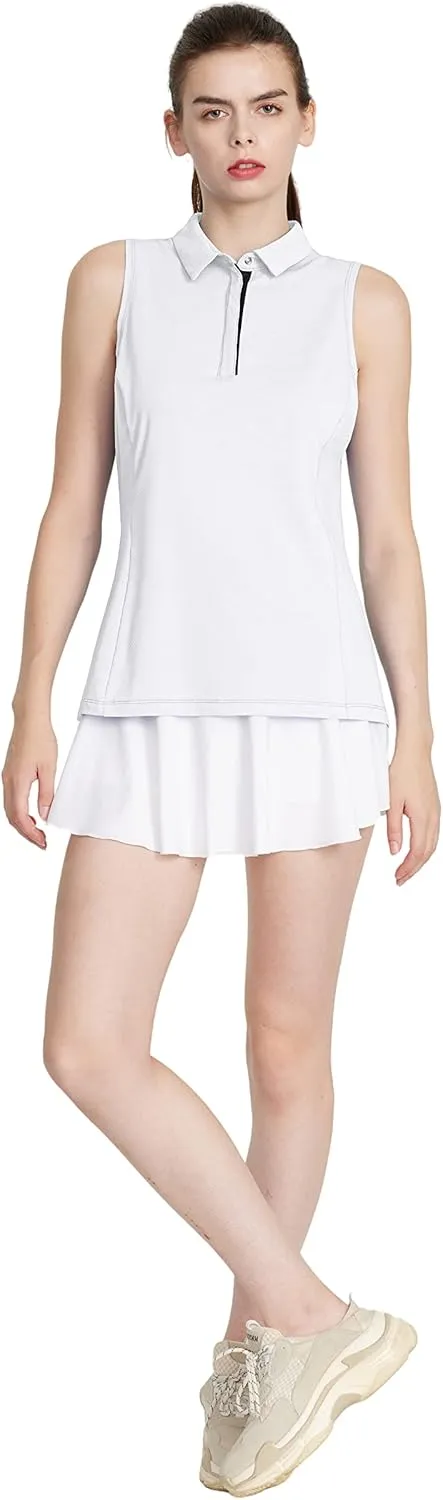 LastFor1 Women's Golf Shirts Sleeveless Polo Tennis Tops Quick Dry Lightweight UPF 50  Athletic Shirts 5-Button