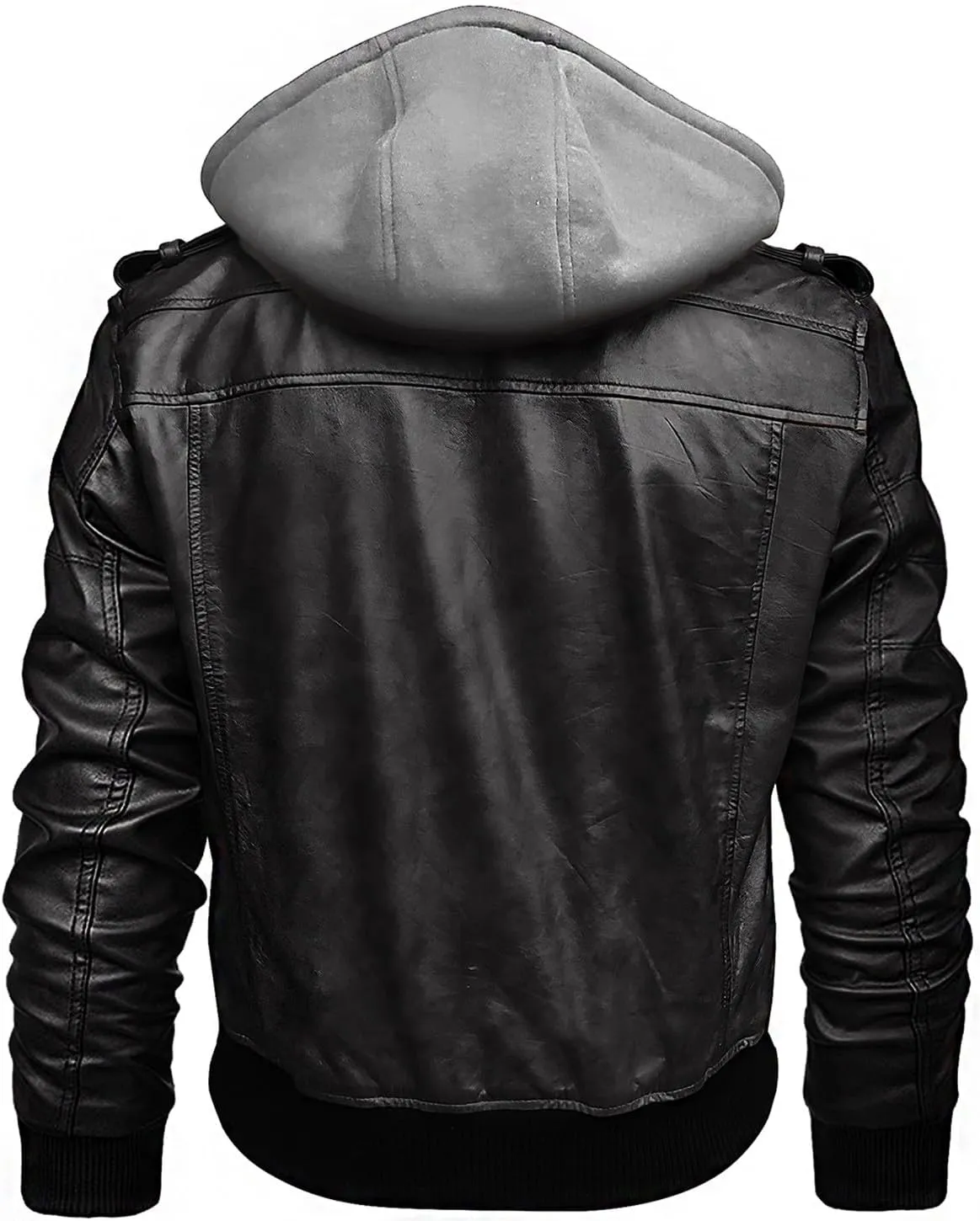 Leather Bomber Jackets for Men with Removable Hooded Real Leather Jacket