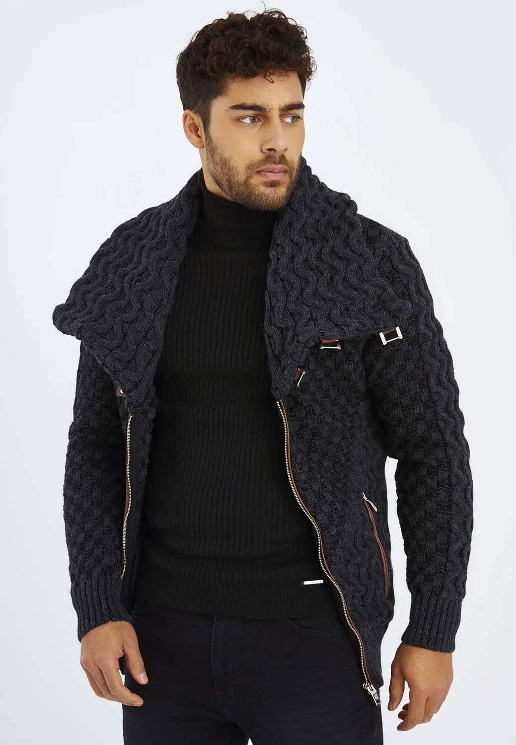 Leif Nelson Men's Knitted Jacket Turtleneck Cardigan Winter Pullover Hoodies Casual Sweaters Jumper LN5340