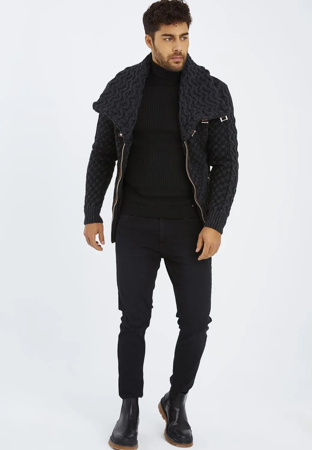 Leif Nelson Men's Knitted Jacket Turtleneck Cardigan Winter Pullover Hoodies Casual Sweaters Jumper LN5340