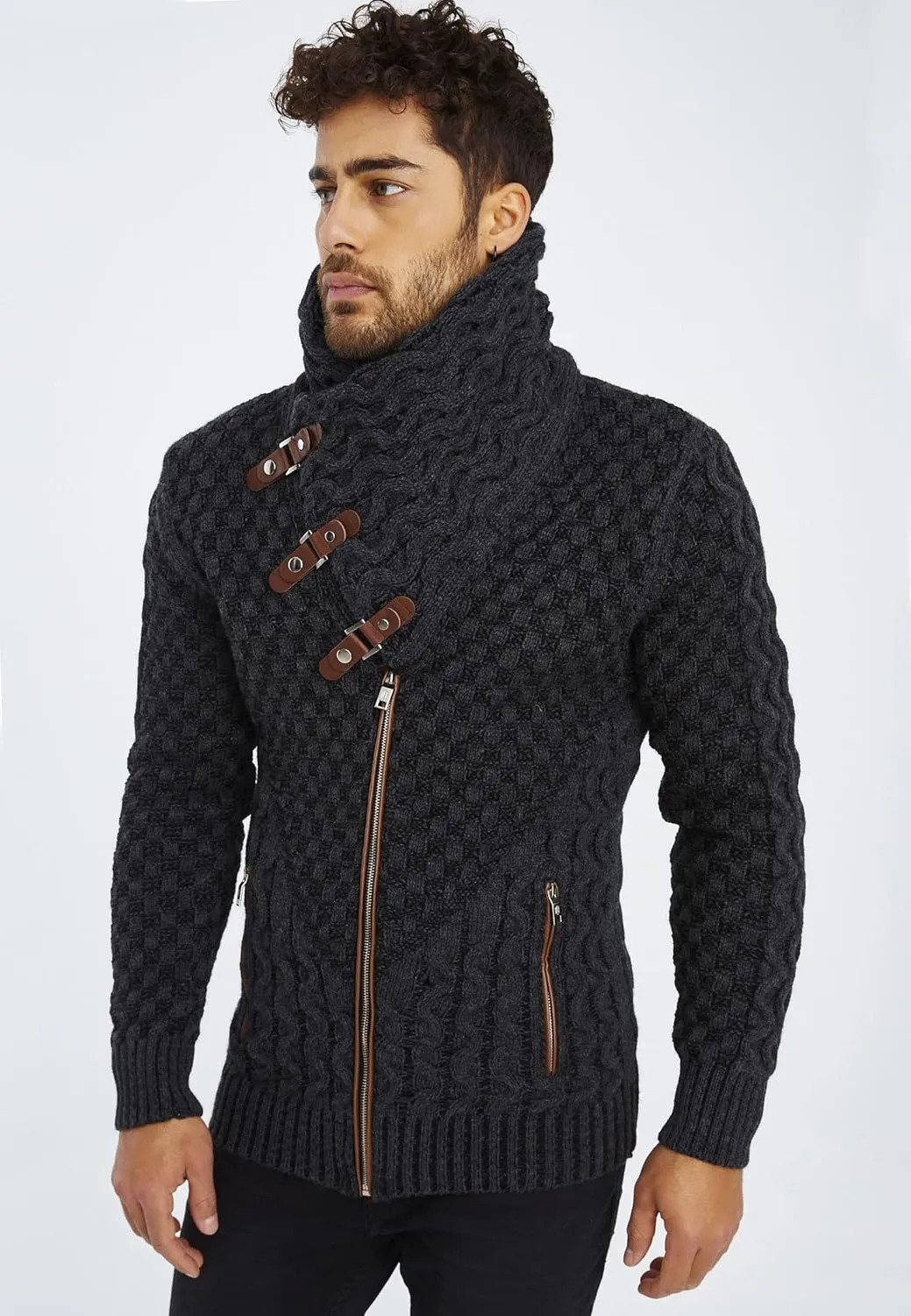 Leif Nelson Men's Knitted Jacket Turtleneck Cardigan Winter Pullover Hoodies Casual Sweaters Jumper LN5340