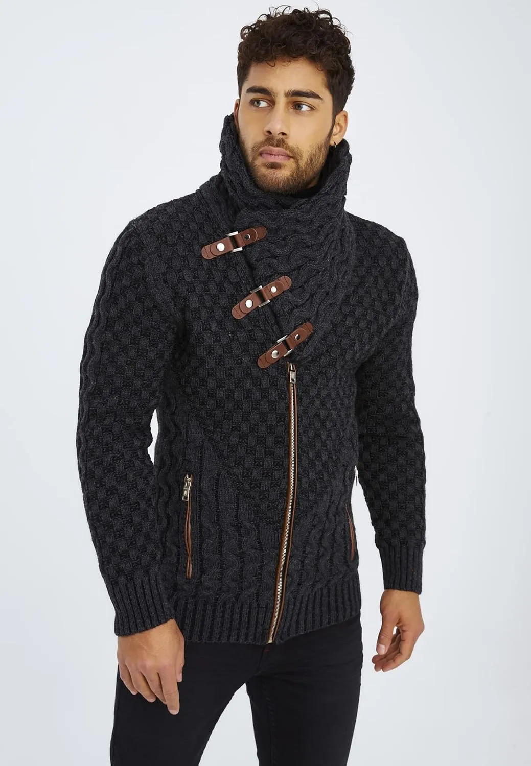Leif Nelson Men's Knitted Jacket Turtleneck Cardigan Winter Pullover Hoodies Casual Sweaters Jumper LN5340
