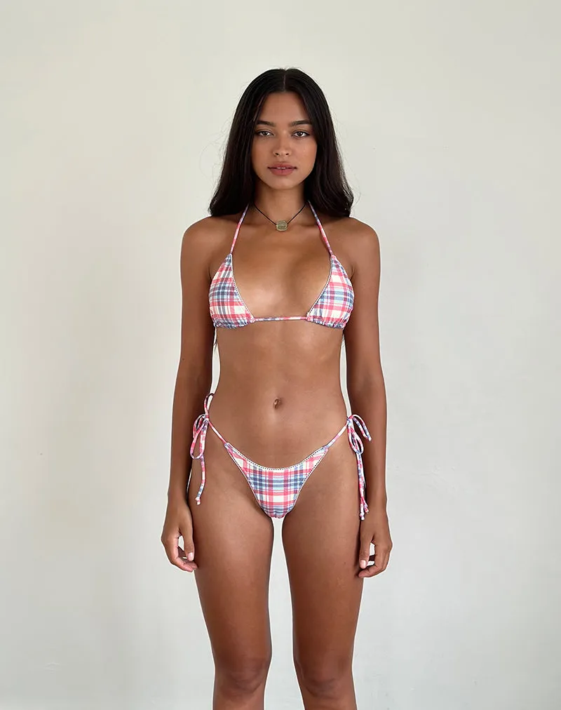 Lentra Bikini Bottom in Pastel Pink Tartan with Picot Trim