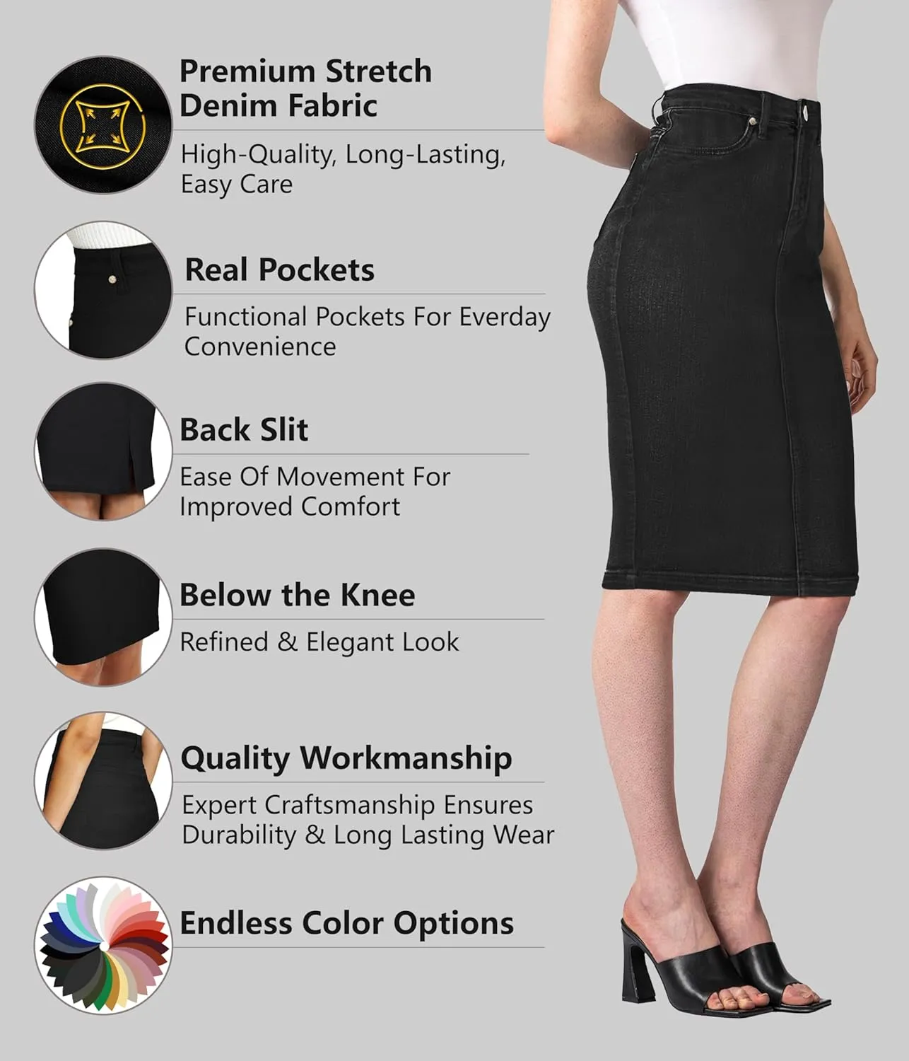 Lexi Womens Super Comfy Stretch Denim Skirt
