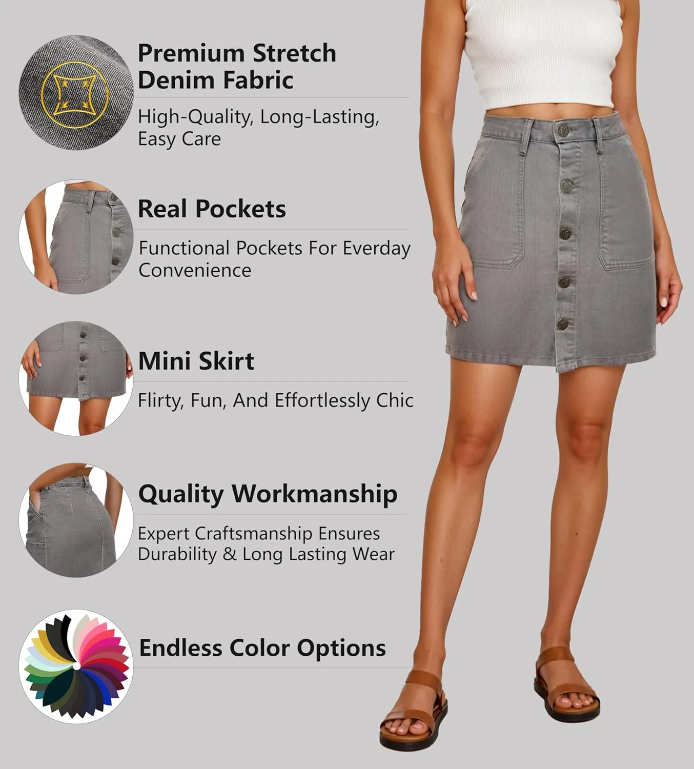 Lexi Womens Super Comfy Stretch Denim Skirt