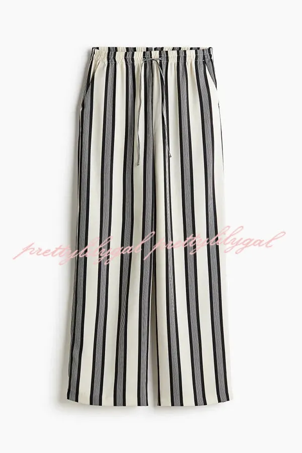 Lifetime of Happiness Striped Long Sleeve Loose Shirt and Elastic Waist Pocket Pants Set