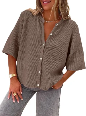 LILLUSORY Short Sleeve Cardigan Sweaters for Women 2025 Summer Cropped Button Up Sweater Tops Casual Shirt Y2K Outfits
