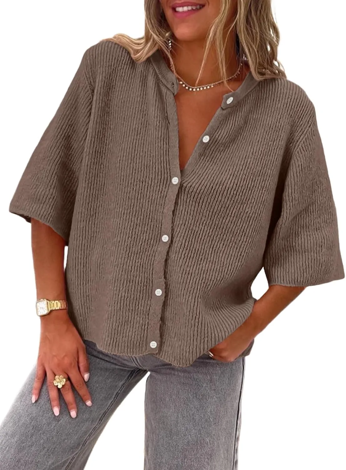 LILLUSORY Short Sleeve Cardigan Sweaters for Women 2025 Summer Cropped Button Up Sweater Tops Casual Shirt Y2K Outfits