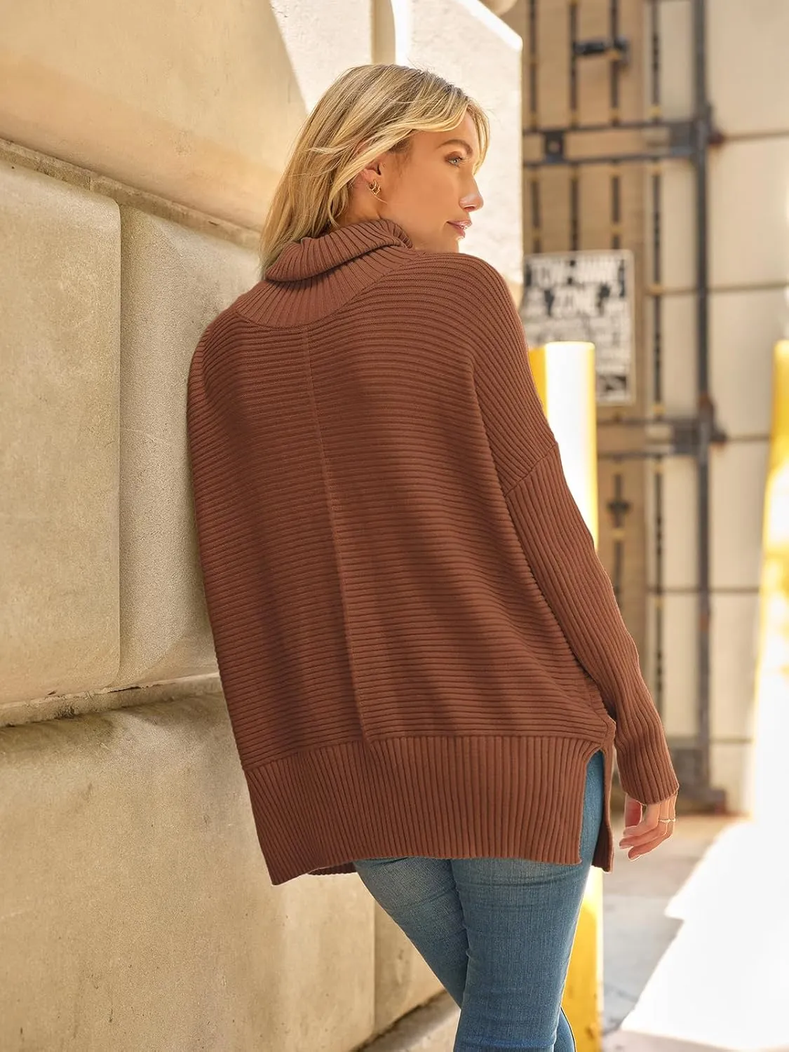 LILLUSORY Women's Oversized Turtleneck Sweaters Fall Batwing Sleeve Ribbed Tunic Sweater