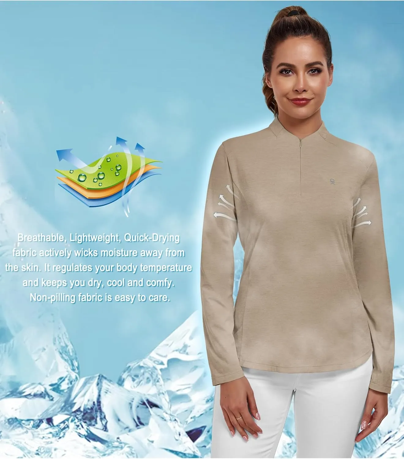 Little Donkey Andy Women's UPF50  Shirts 1/4 Zip Long Sleeve Pullover Quick Dry Lightweight Golf Hiking Tops Rash Guard