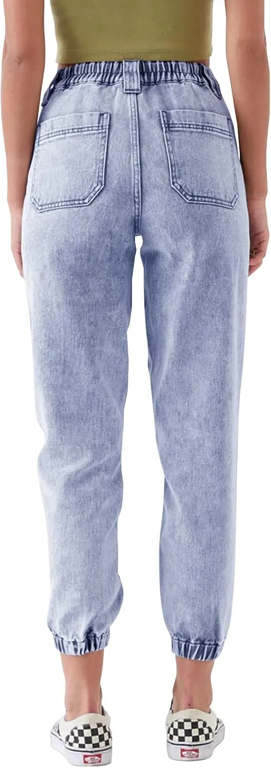 LONGYIDA Jean Joggers for Women High Waisted Drawstring Elastic Waist Stretch Denim Pants