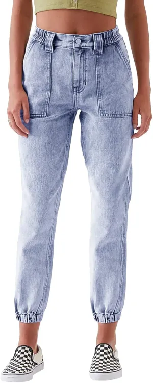 LONGYIDA Jean Joggers for Women High Waisted Drawstring Elastic Waist Stretch Denim Pants