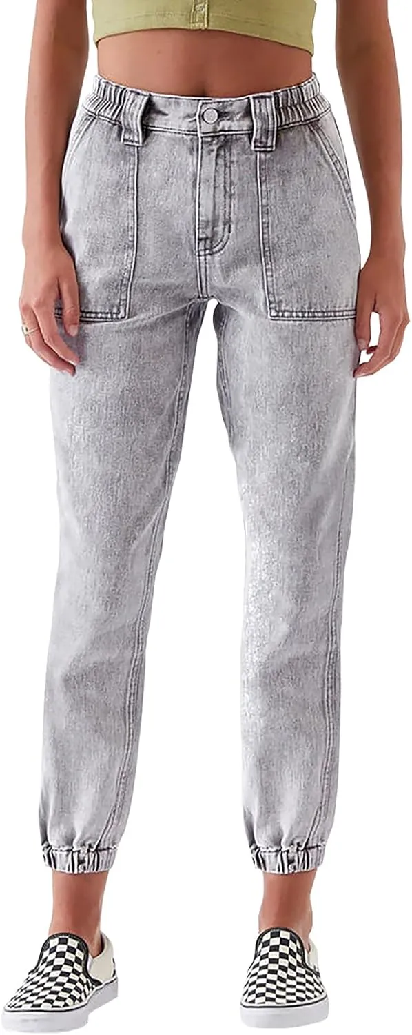 LONGYIDA Jean Joggers for Women High Waisted Drawstring Elastic Waist Stretch Denim Pants