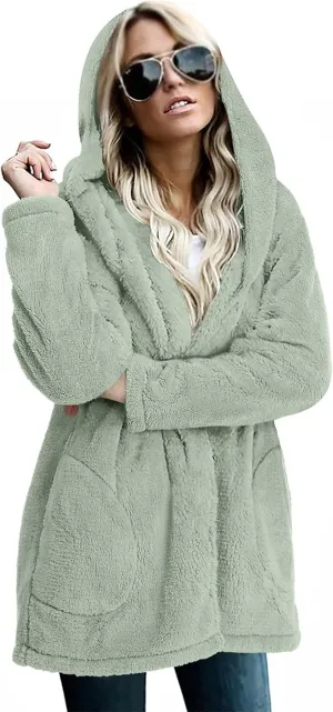 LONGYUAN Womens Jacket Winter Coats Hooded Cardigan Fleece Sweaters