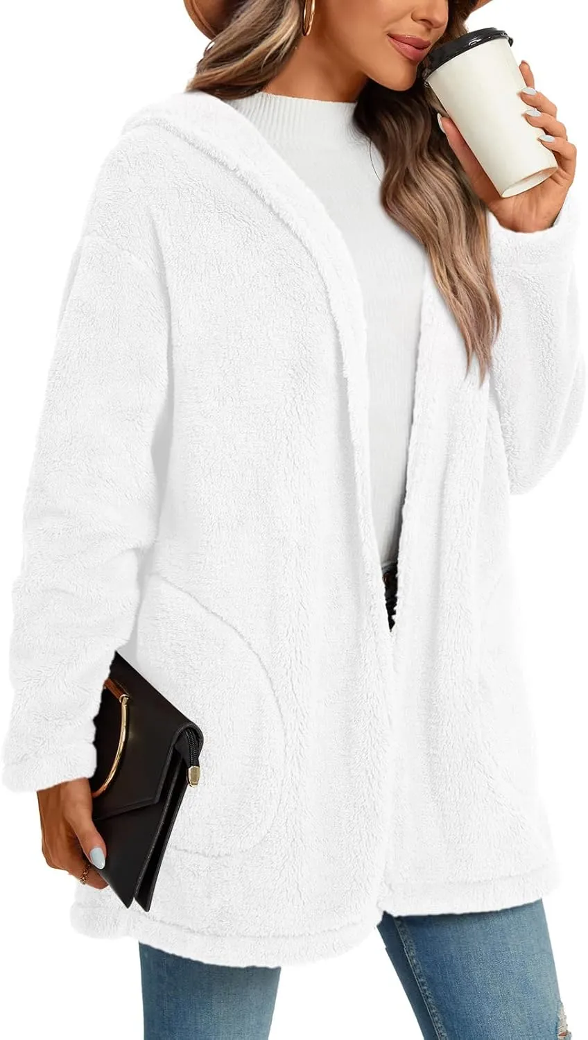 LONGYUAN Womens Jacket Winter Coats Hooded Cardigan Fleece Sweaters