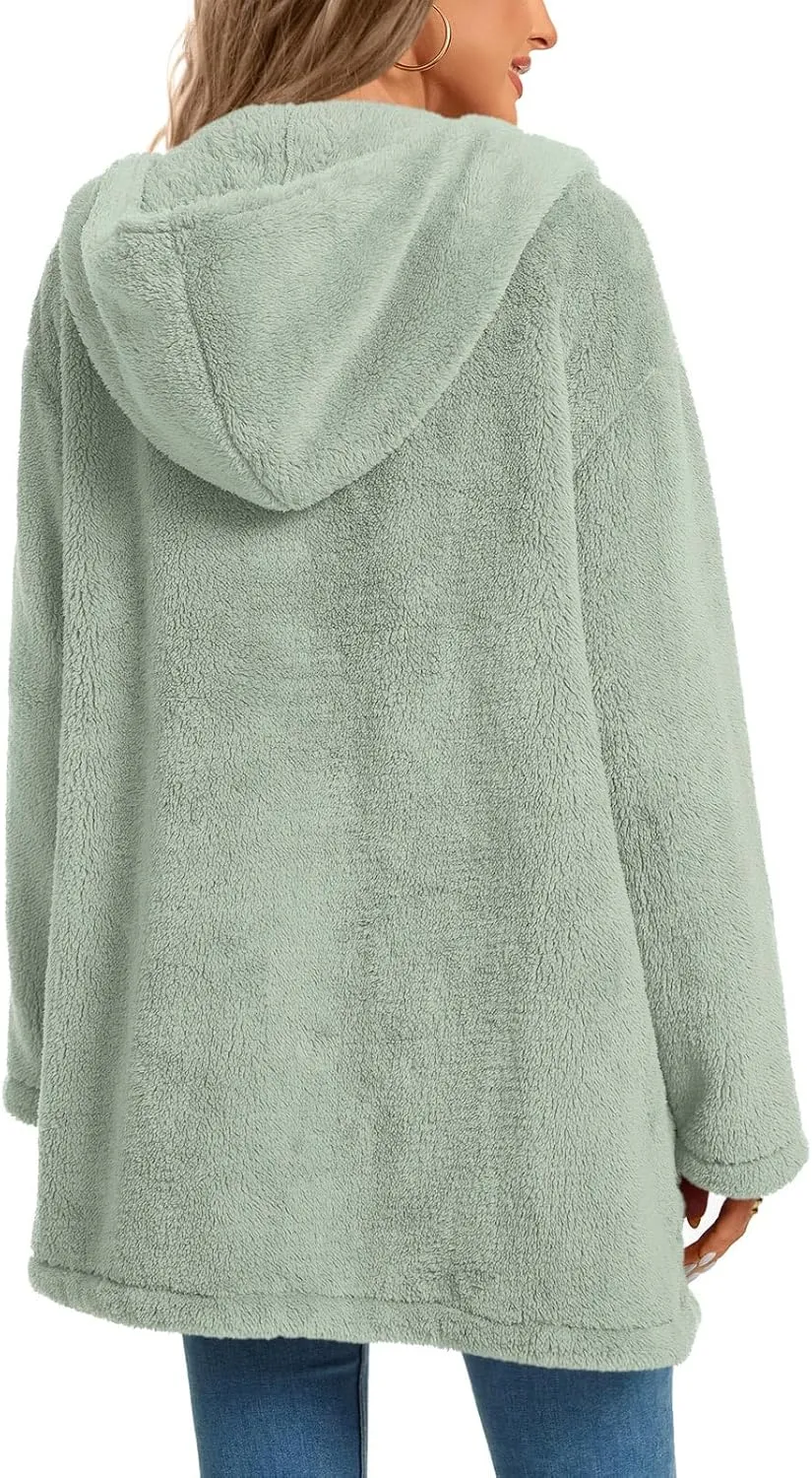 LONGYUAN Womens Jacket Winter Coats Hooded Cardigan Fleece Sweaters