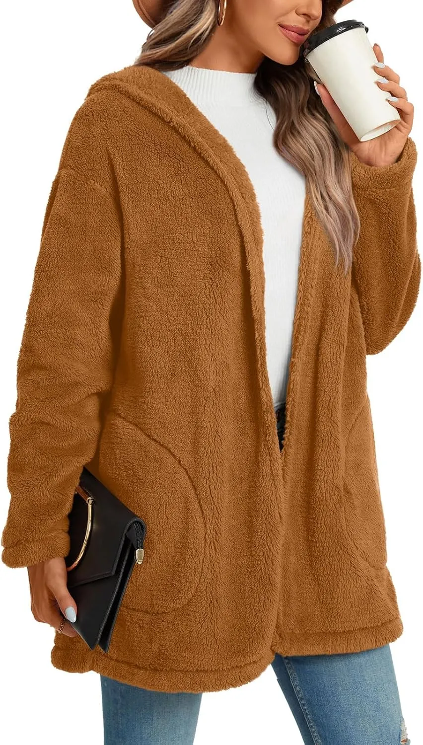 LONGYUAN Womens Jacket Winter Coats Hooded Cardigan Fleece Sweaters