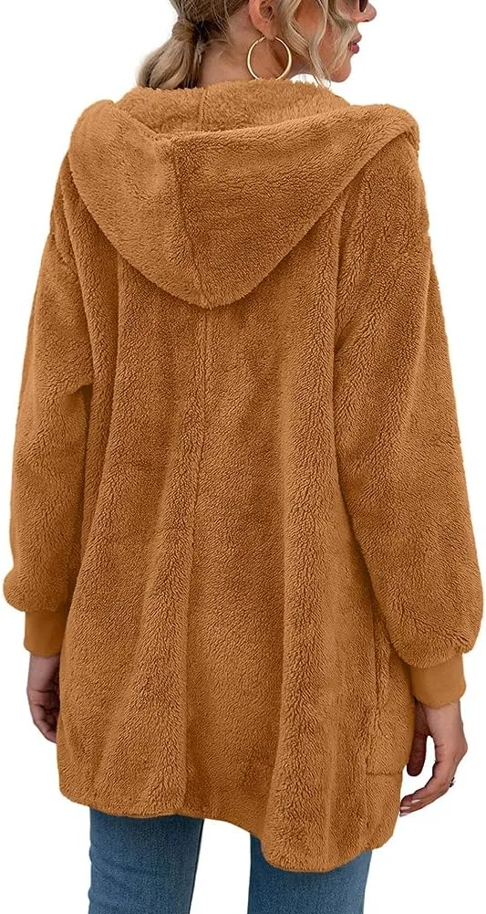 LONGYUAN Womens Jacket Winter Coats Hooded Cardigan Fleece Sweaters
