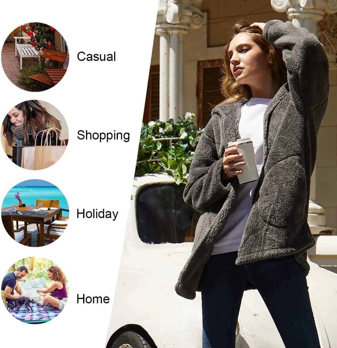 LONGYUAN Womens Jacket Winter Coats Hooded Cardigan Fleece Sweaters