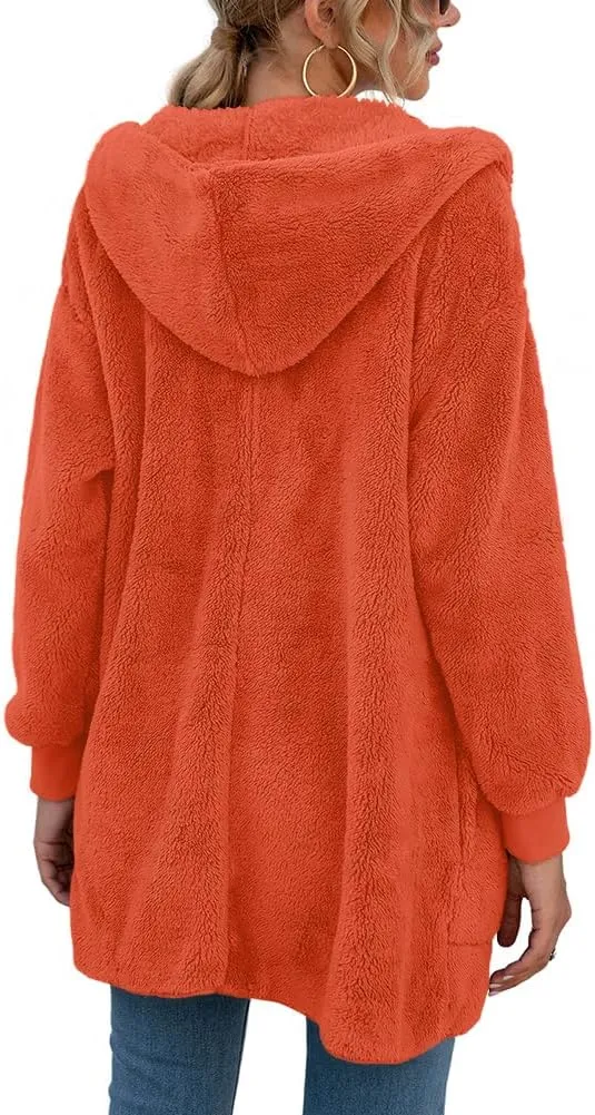 LONGYUAN Womens Jacket Winter Coats Hooded Cardigan Fleece Sweaters