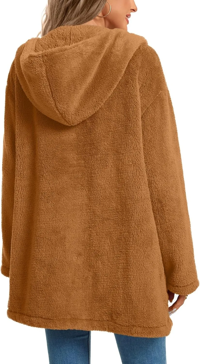 LONGYUAN Womens Jacket Winter Coats Hooded Cardigan Fleece Sweaters