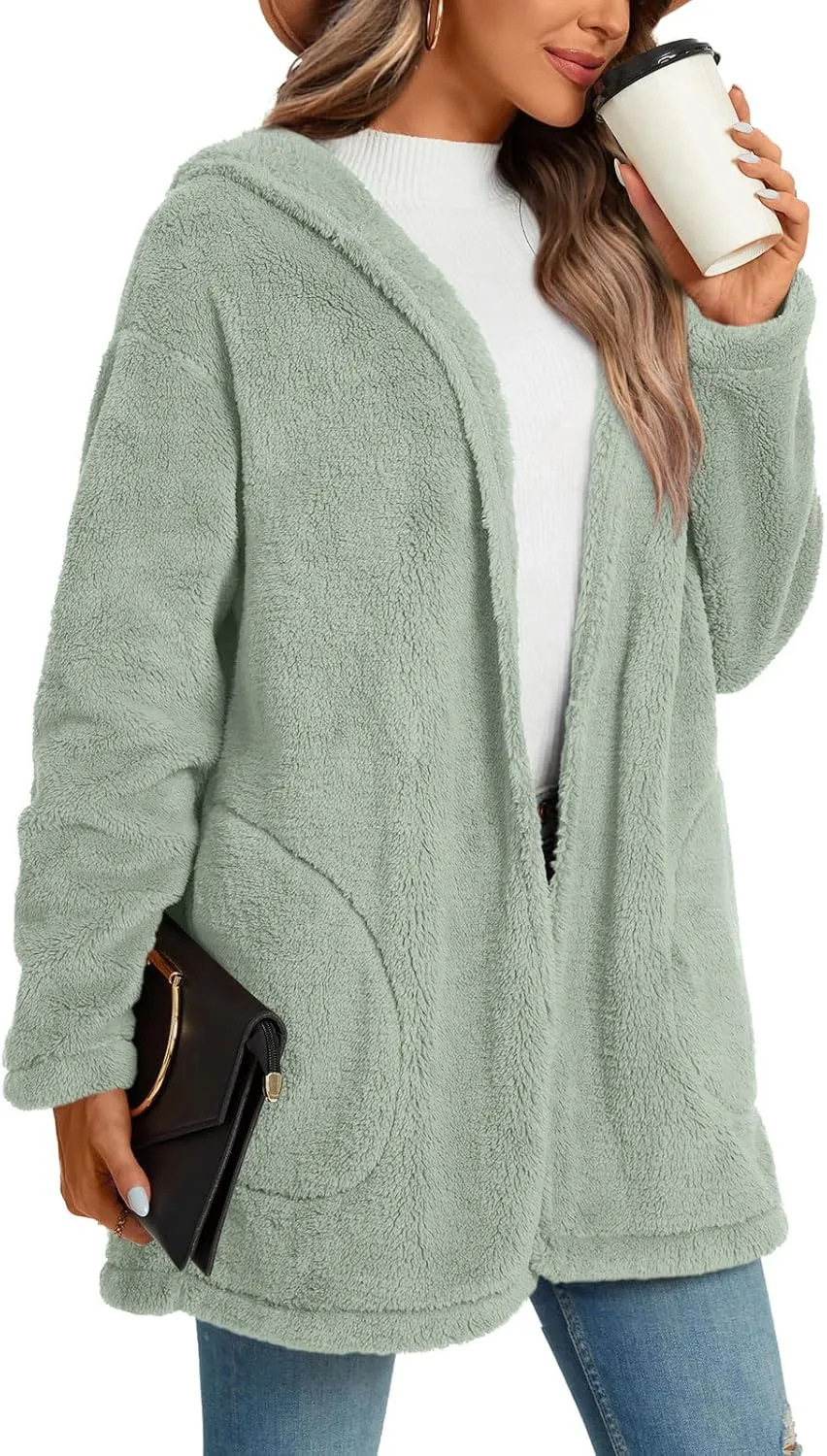 LONGYUAN Womens Jacket Winter Coats Hooded Cardigan Fleece Sweaters
