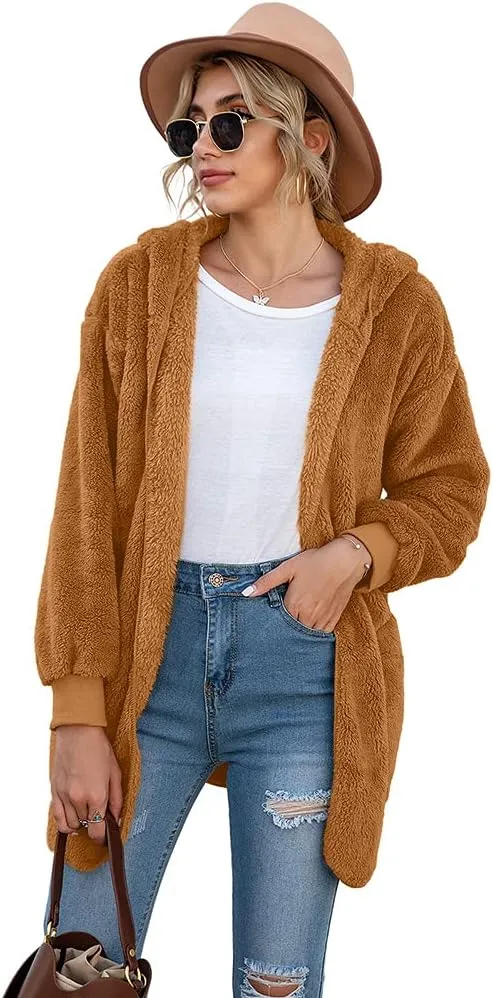 LONGYUAN Womens Jacket Winter Coats Hooded Cardigan Fleece Sweaters