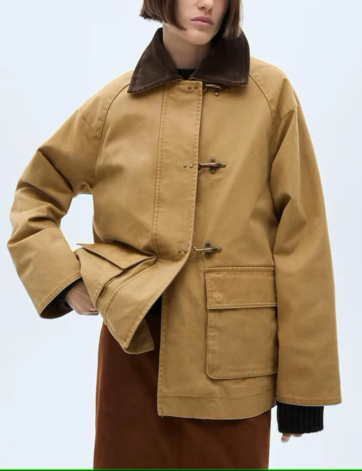Lumister Womens Oversized Barn Jacket Contrasting Lapel Collar Retro Button Down Casual Canvas Coat Outwear