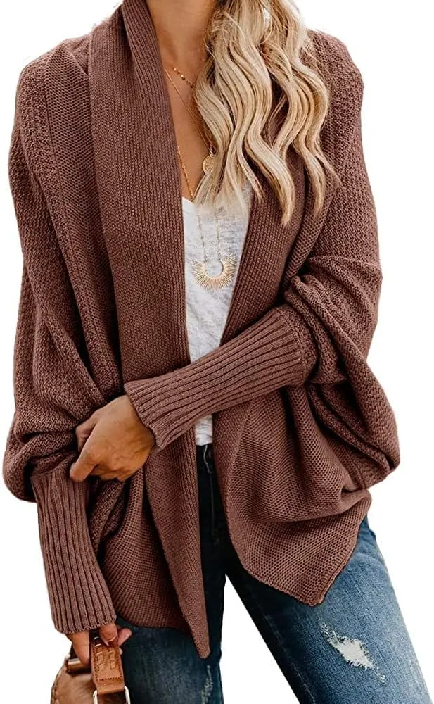 Mafulus Women's Cardigan Sweaters Oversized Chunky Knit Kimono Slouchy Wrap Batwing Open Front Outwear Coat