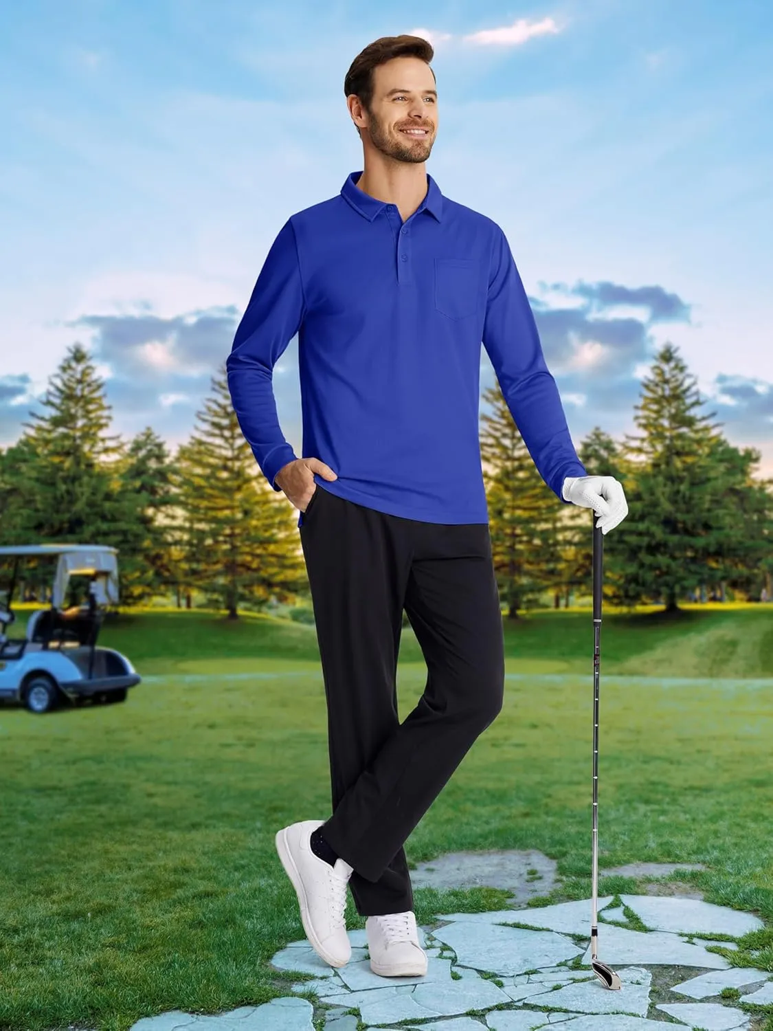 MAGCOMSEN Men's Polo Shirts with Pocket Long Sleeve Golf Quick Dry Shirts Performance Athletic Work Casual Collared Shirt
