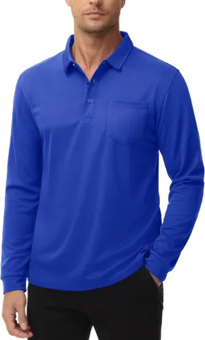MAGCOMSEN Men's Polo Shirts with Pocket Long Sleeve Golf Quick Dry Shirts Performance Athletic Work Casual Collared Shirt