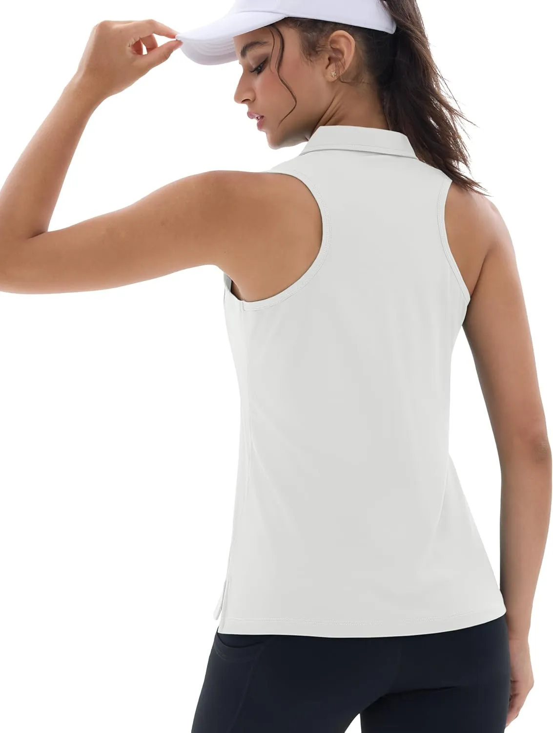 MAGCOMSEN Womens Golf Polo Shirts Sleeveless Racerback Zip Up UPF 50  Quick Dry Tennis Workout Athletic Tank Tops