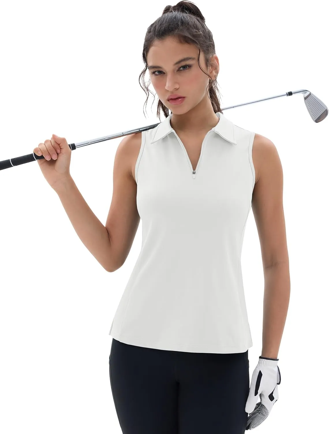 MAGCOMSEN Womens Golf Polo Shirts Sleeveless Racerback Zip Up UPF 50  Quick Dry Tennis Workout Athletic Tank Tops