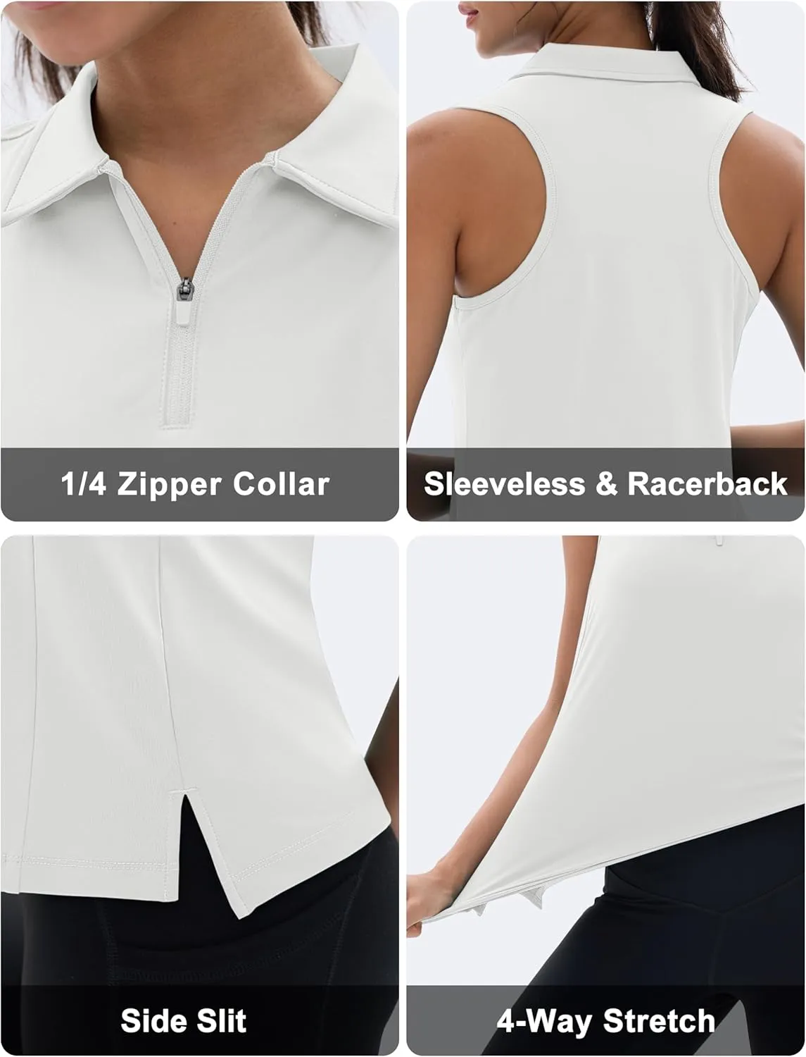 MAGCOMSEN Womens Golf Polo Shirts Sleeveless Racerback Zip Up UPF 50  Quick Dry Tennis Workout Athletic Tank Tops