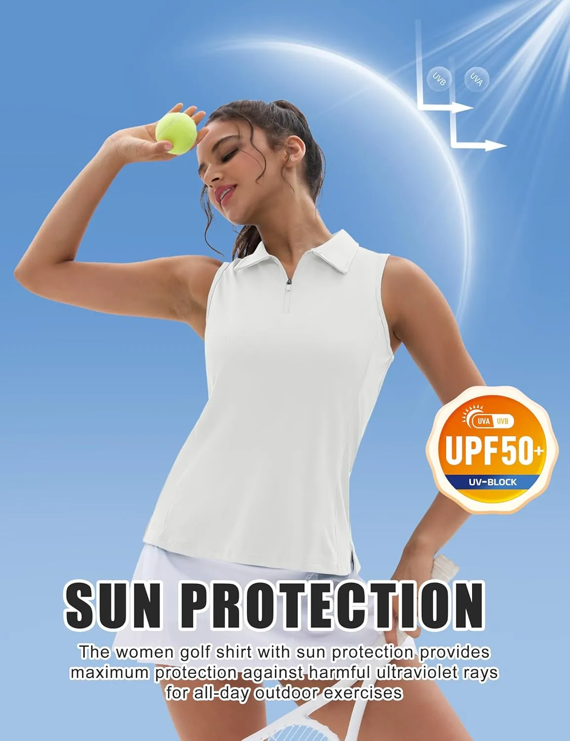 MAGCOMSEN Womens Golf Polo Shirts Sleeveless Racerback Zip Up UPF 50  Quick Dry Tennis Workout Athletic Tank Tops
