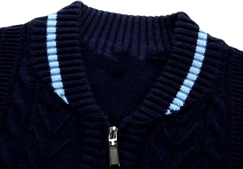 MAISON J Mens Full-Zip Cardigan Sweater, Quality Knit Fabric, Stand Collar, Sporty Casual Style