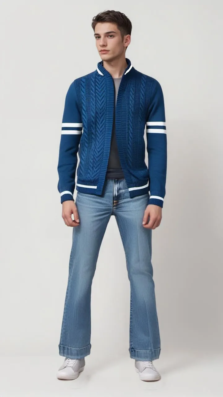 MAISON J Mens Full-Zip Cardigan Sweater, Quality Knit Fabric, Stand Collar, Sporty Casual Style