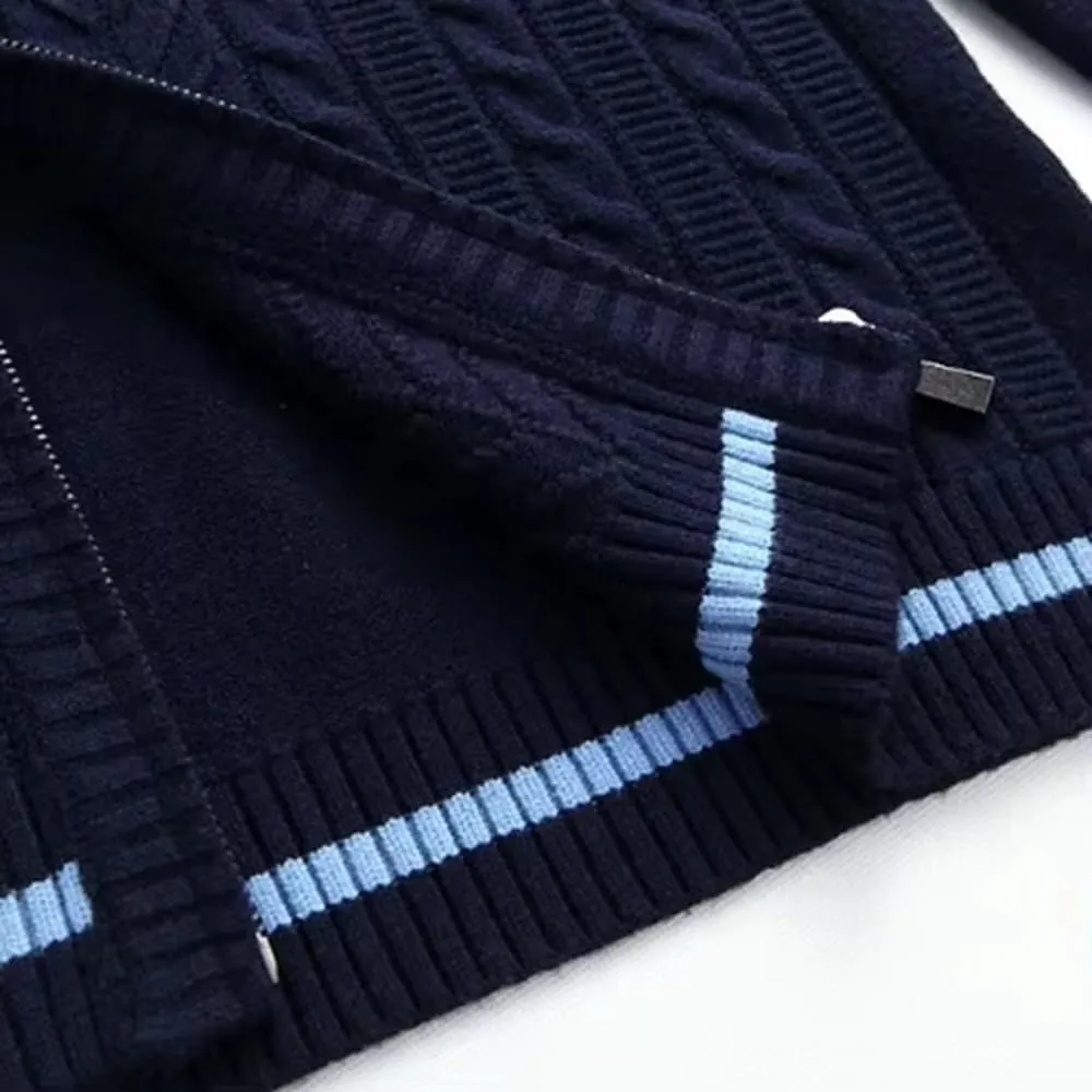 MAISON J Mens Full-Zip Cardigan Sweater, Quality Knit Fabric, Stand Collar, Sporty Casual Style