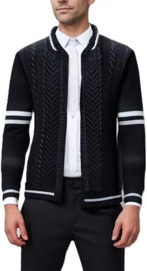 MAISON J Mens Full-Zip Cardigan Sweater, Quality Knit Fabric, Stand Collar, Sporty Casual Style