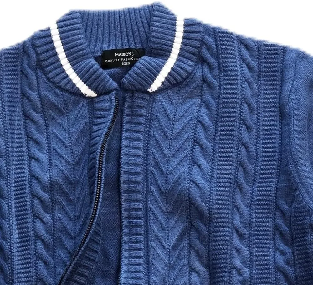 MAISON J Mens Full-Zip Cardigan Sweater, Quality Knit Fabric, Stand Collar, Sporty Casual Style